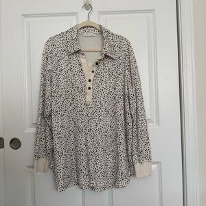 Casual Cream and Black Button Down Shirt